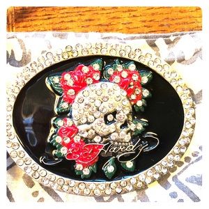 Ed Hardy skeleton Rose belt buckle